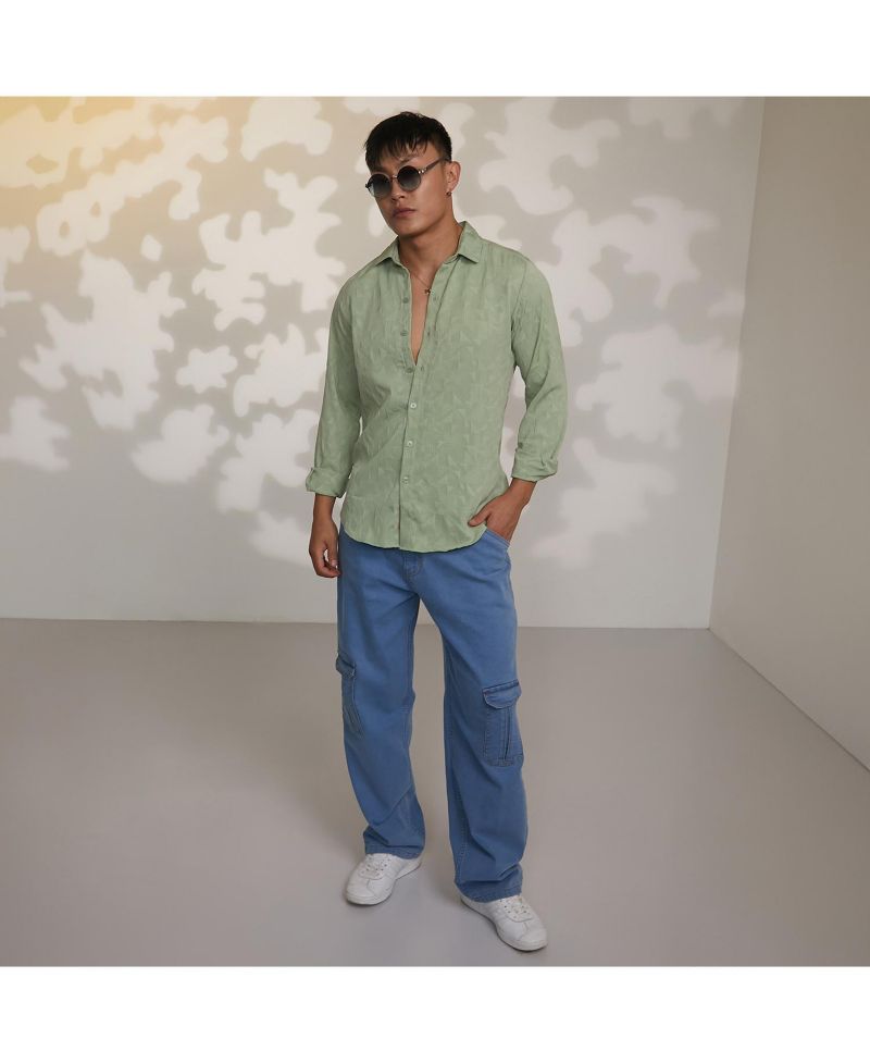 Men's Sage Green Geometric-Texture Shirt