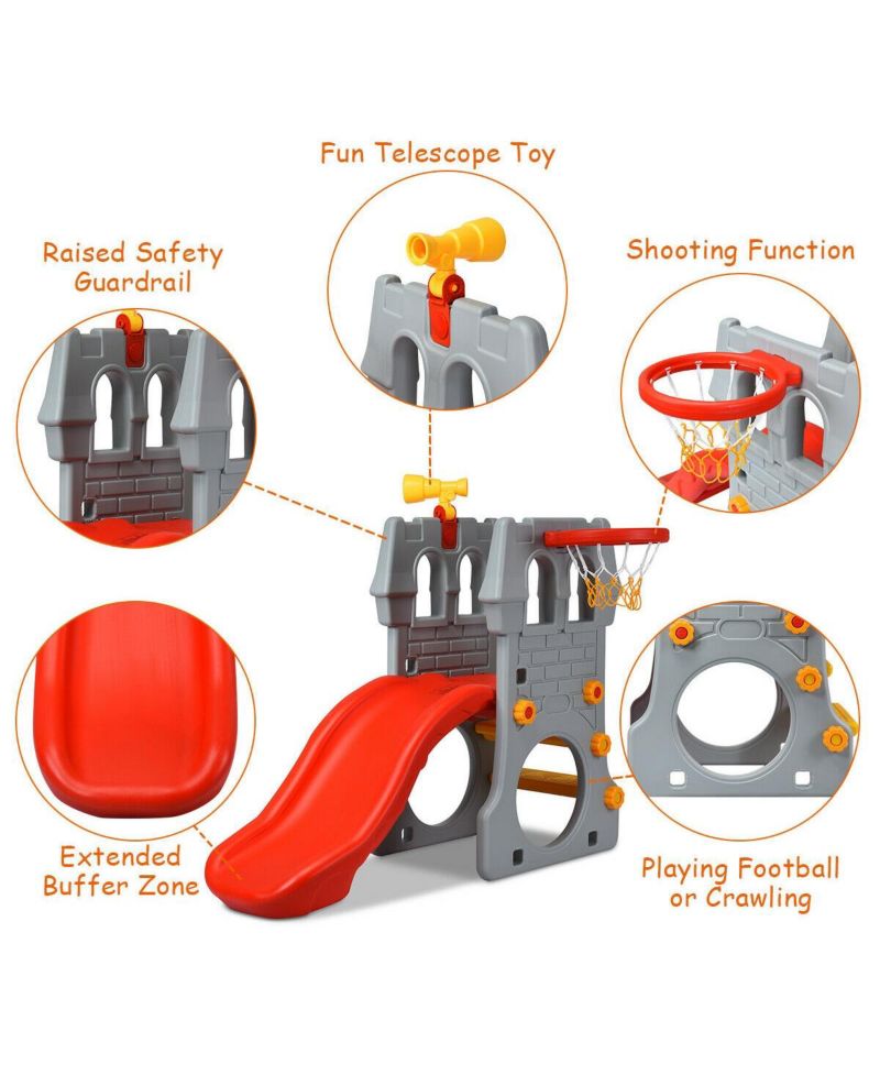 Toddler 5 in 1 Climber Slide Playset with Basketball Hoop