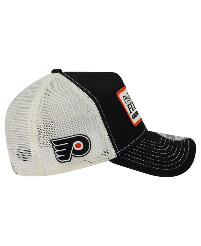 Men's Black/White Philadelphia Flyers Skater Patch A-Frame 9FORTY Adjustable Trucker Hat