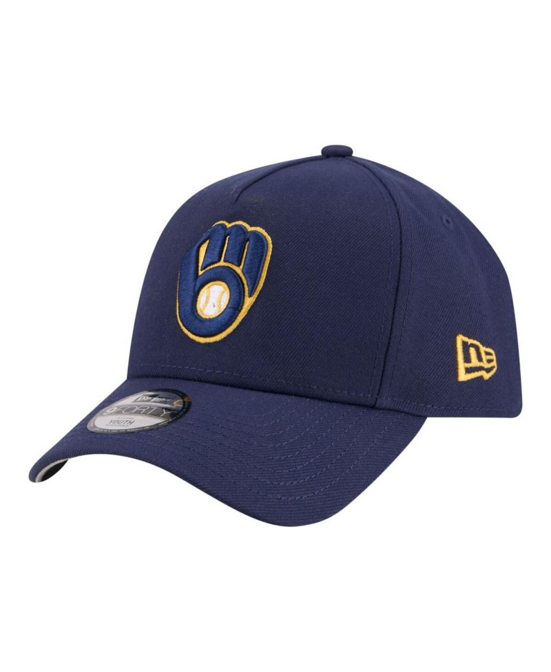 Big Boys and Girls Navy Milwaukee Brewers 9FORTY A-Frame Adjustable Hat