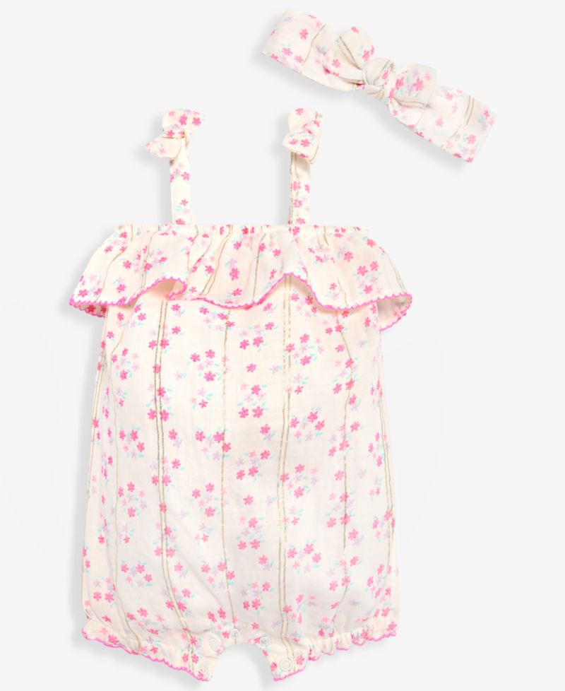 Baby Girls' 3M-24M Floral Romper & Headband, 2-Piece Set