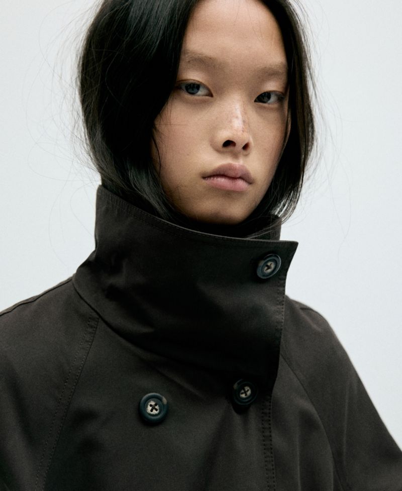 Women's Long Belted Funnel-Neck Trench Coat