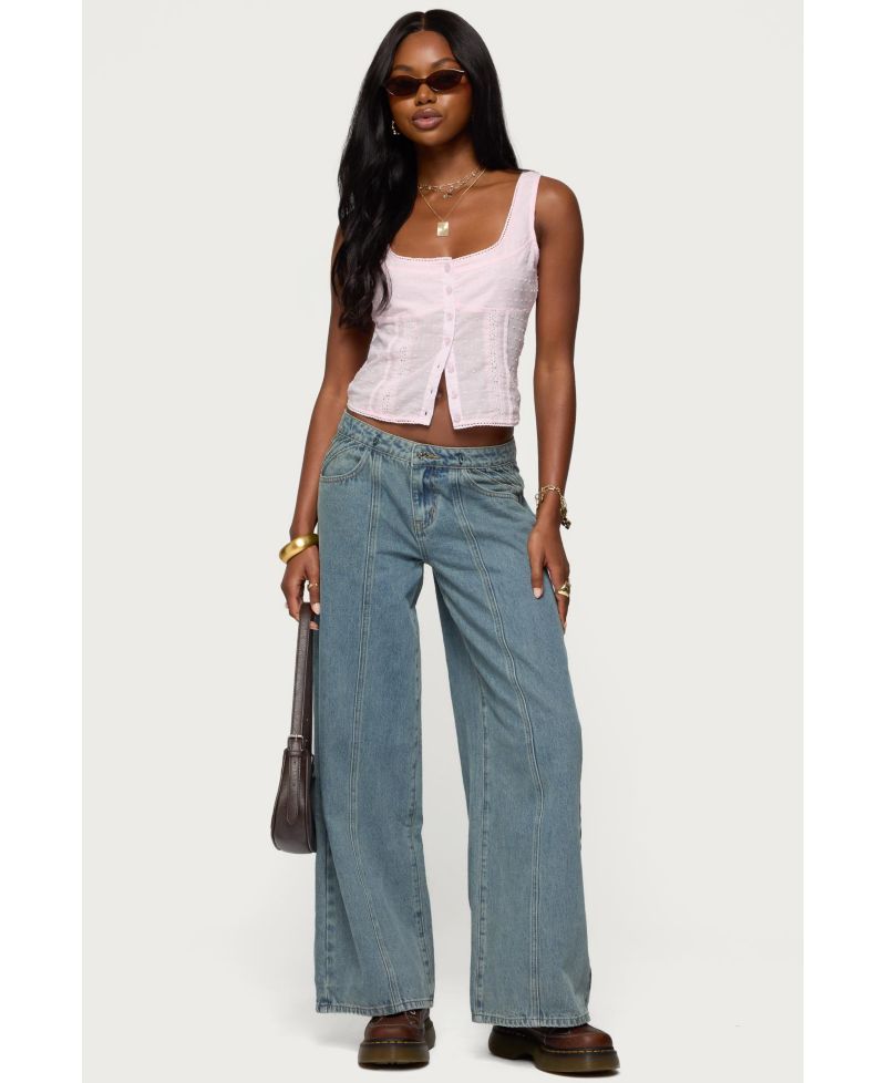 Women's Embroidered Cotton Button Up Top
