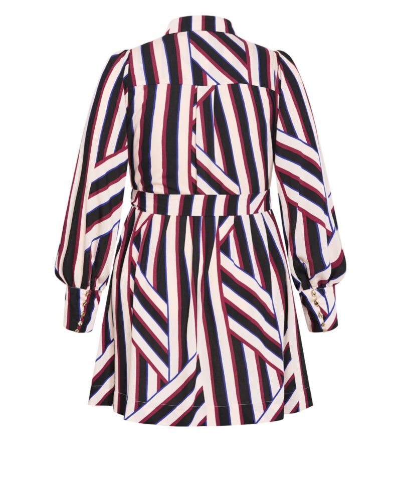 Plus Size Timeless Stripe Long-Sleeve Mini Shirt Dress