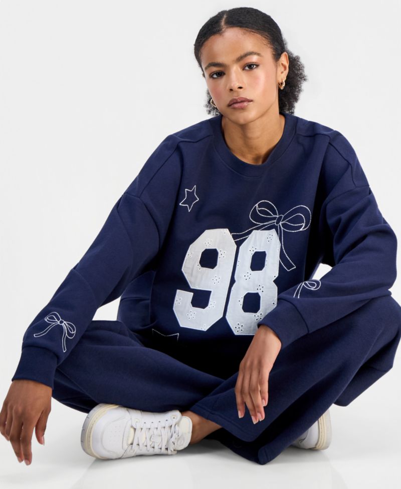 Juniors' Wide Fleece Contrast-Waist Sweatpants