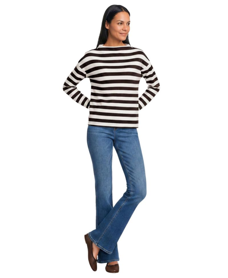 Women's Mariner Striped Funnel-Neck Drop-Shoulder Long-Sleeve T-Shirt