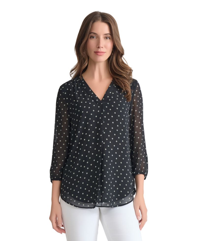 Women's V-Neck Pleat Front 3/4-Sleeve Tunic