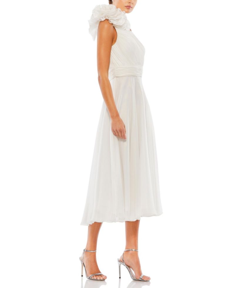 Women's Rosette One Shoulder Tea Length Dress