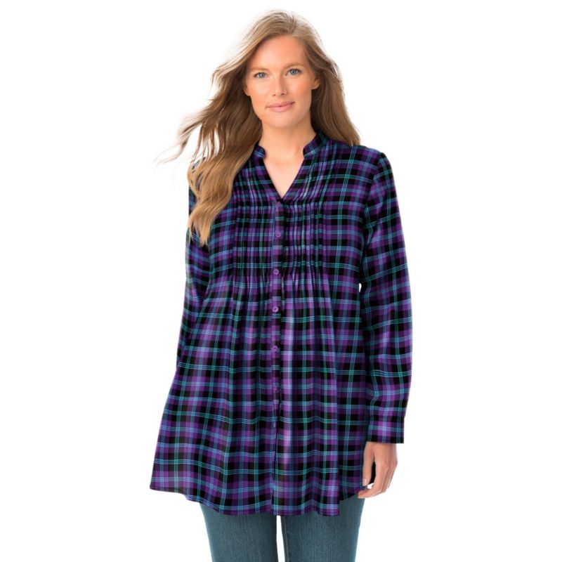 Plus Size Within Pintucked Flannel Shirt