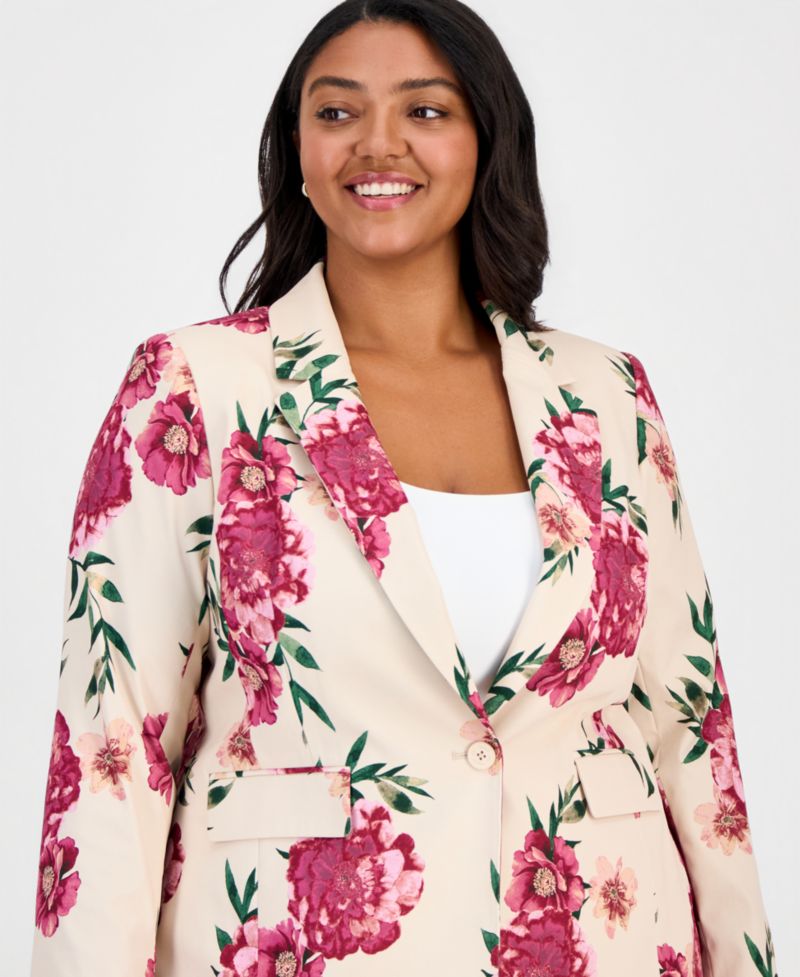 ASL Plus Size Printed One-Button Blazer