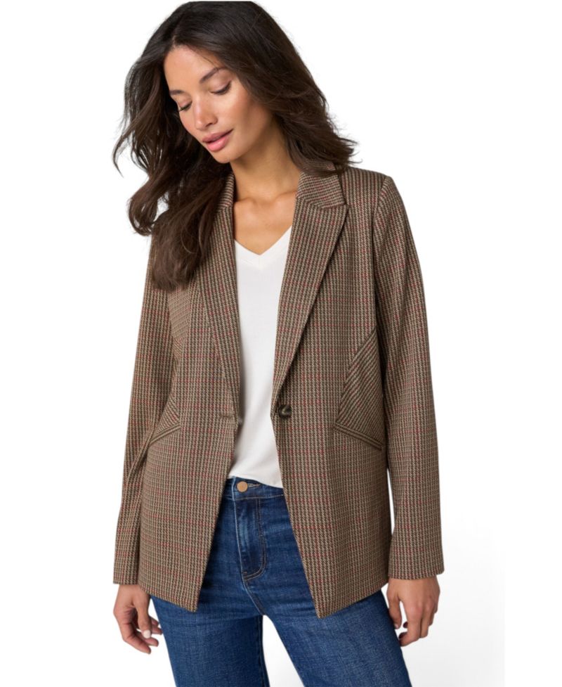Women's Houndstooth Fitted Stretch Blazer