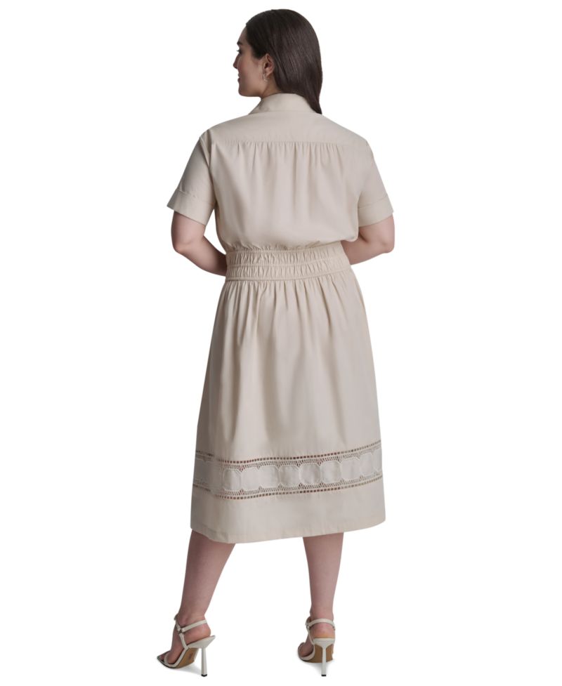 Plus Size Short-Sleeve Smocked Shirt-Dress