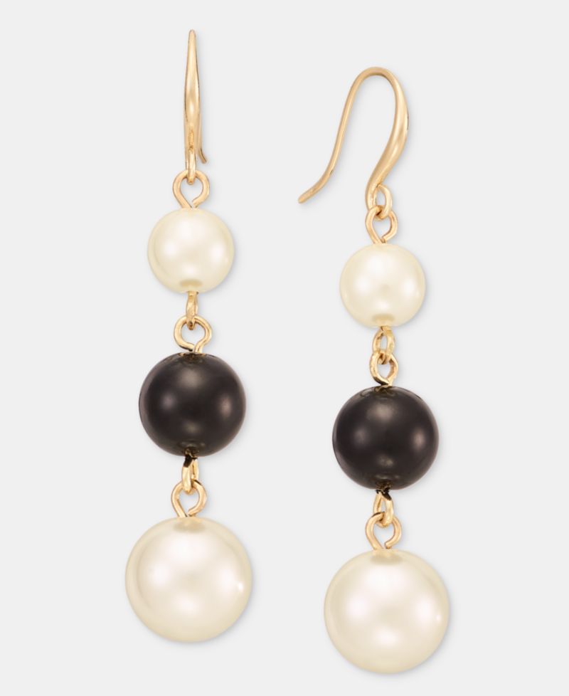 Glass and Faux Pearl Linear Drop Earrings