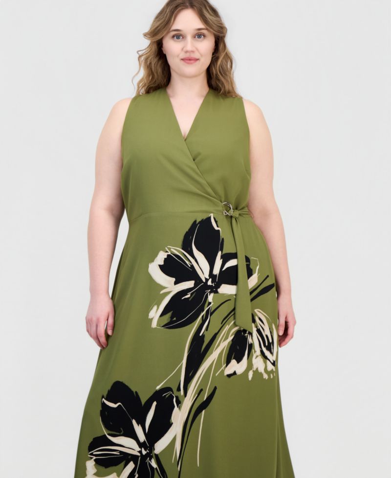 Plus Size Faux-Wrap A-Line Midi Dress