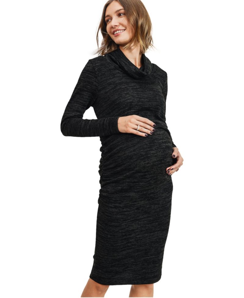 Maternity Long-Sleeve Cowl-Neck Ruched Dress