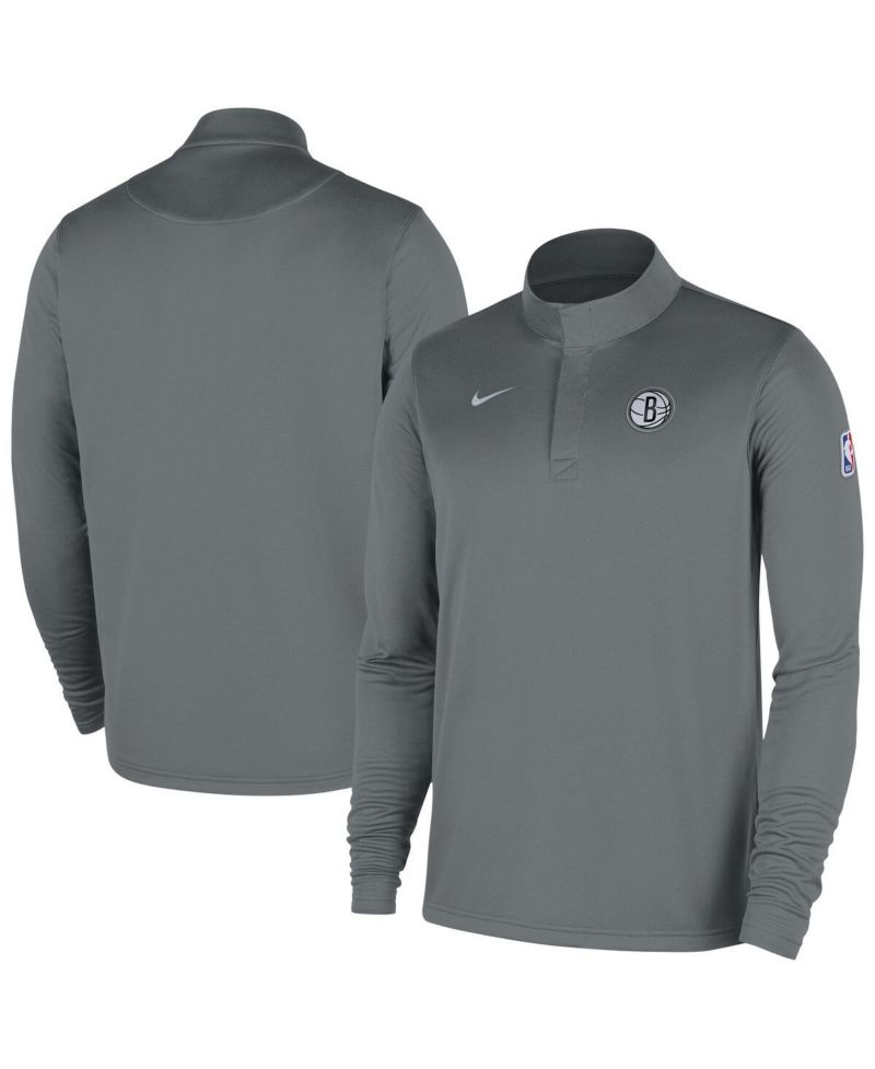 Men's Gray Brooklyn Nets 2025/26 Authentic Coaches Quarter-Zip Dri-Fit Sweatshirt