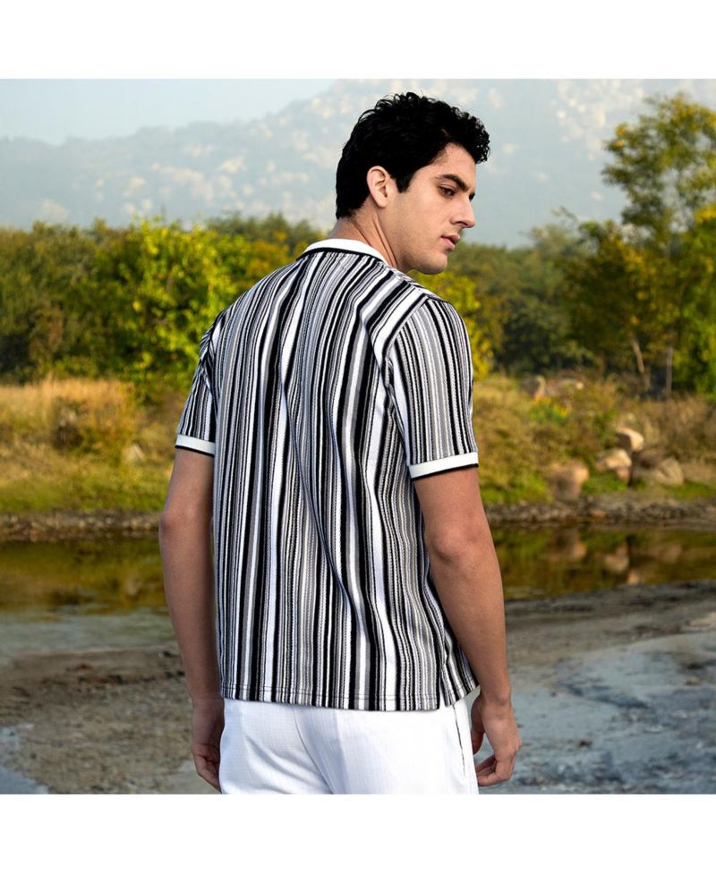Men's Cream White and Midnight Black Multitrack Knit Polo T-Shirt