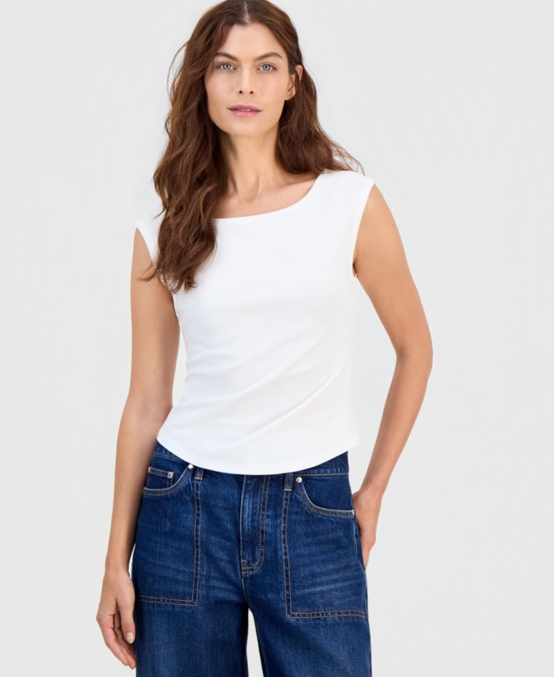 Women's Ribbed Boat-Neck Tank