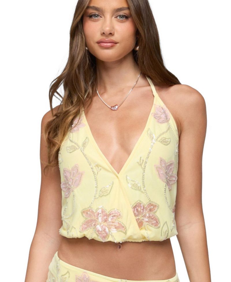 Women's Mena Beaded Floral Backless Top