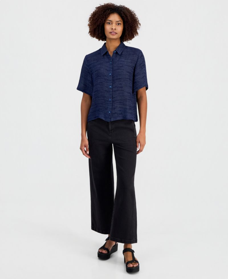 Eileen Fisher Women's Short-Sleeve Gauzy Jacquard Shirt