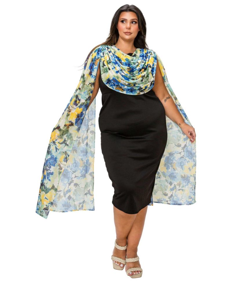 Plus Size Evolette Floral Cape Dress