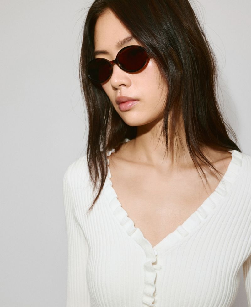 Women's Ribbed Frilled Cardigan