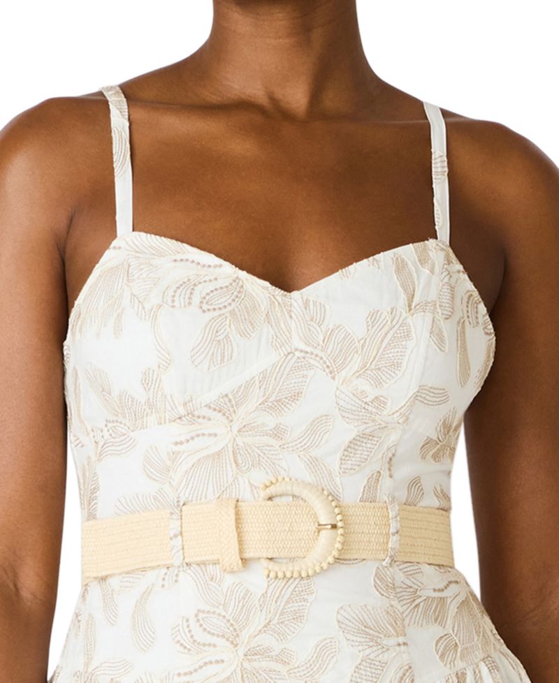Raffia Floral Embroidered Belted Mini Dress