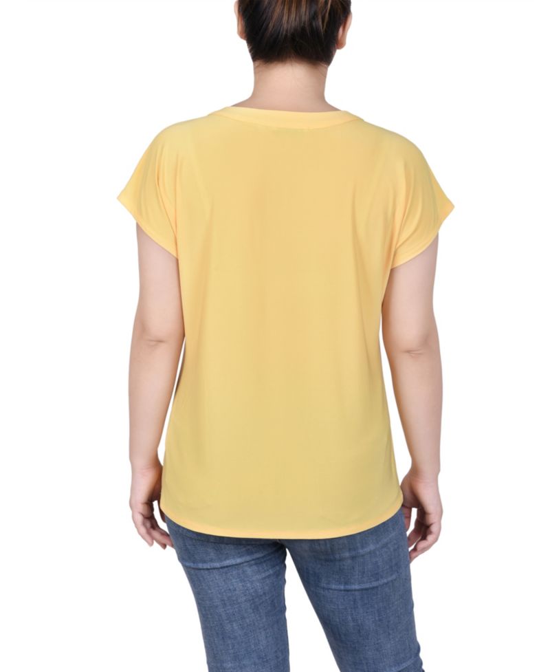Women's Short Extended-Sleeve Grommet Neck Knit Top