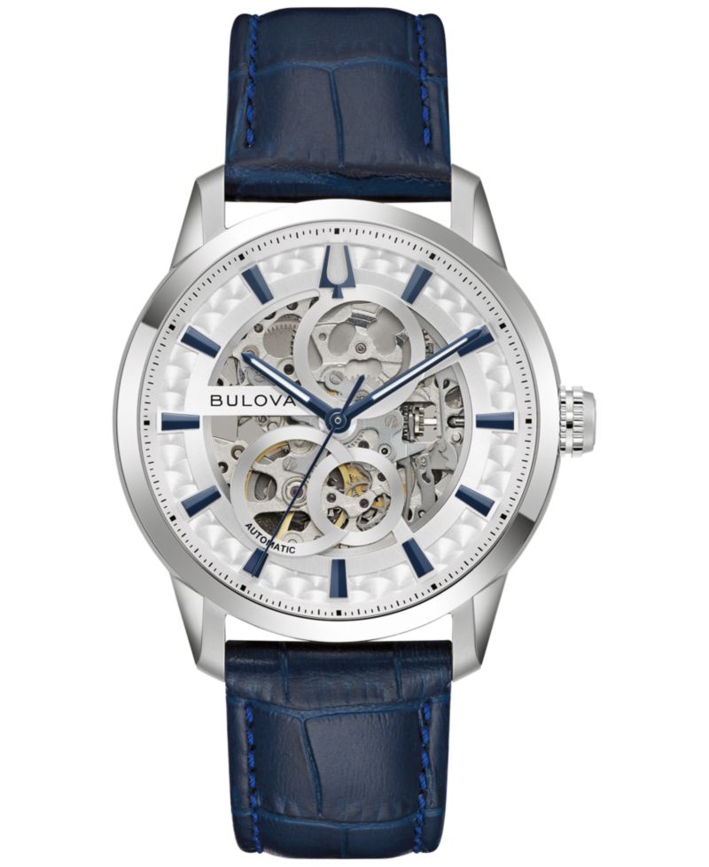 Men's Classic Sutton Automatic Blue Leather Strap Watch 40mm