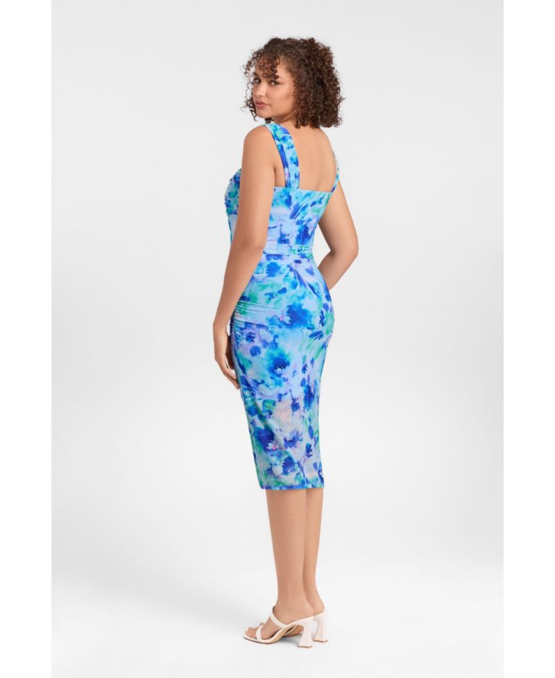 Women's Draped Mesh Sculpting Midi Dress