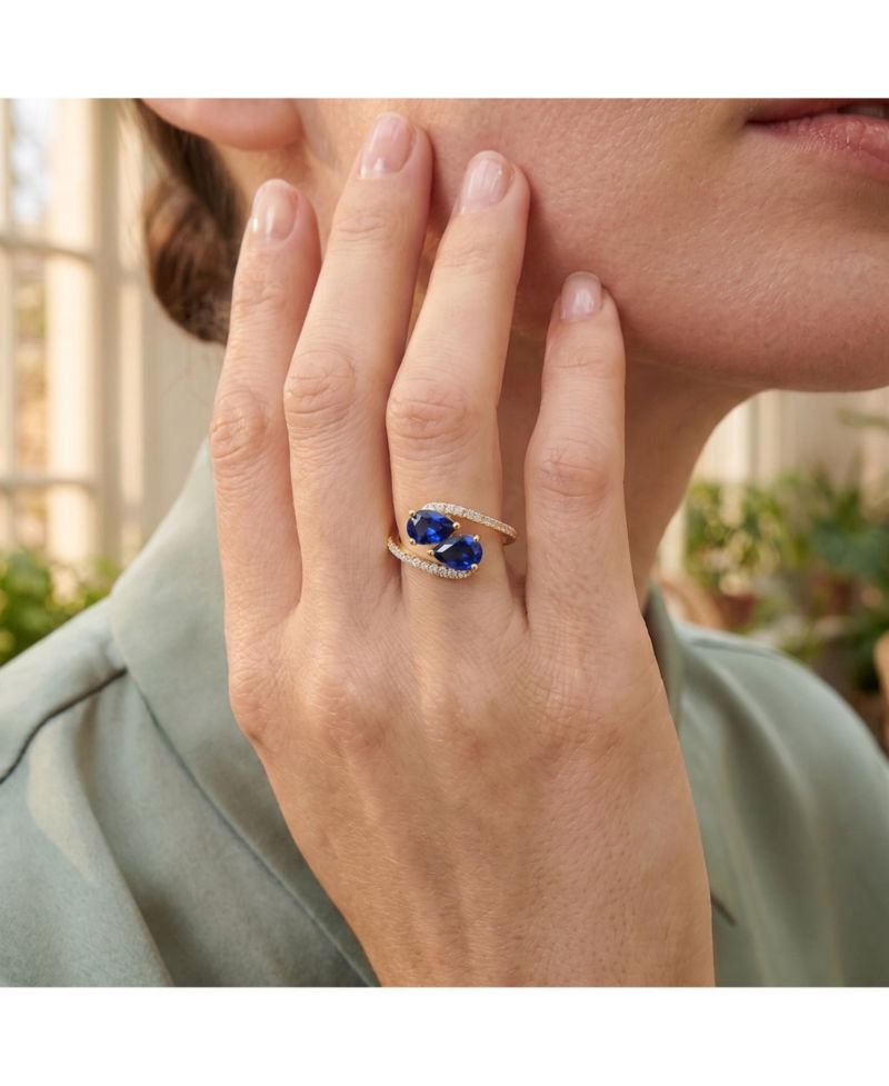 Elegant 14K Gold Plated Double Pear Cubic Zirconia Bypass Ring