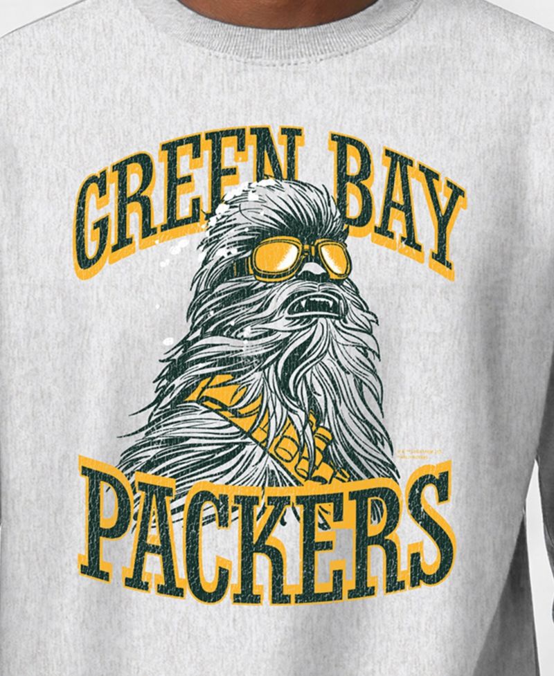 Men's Silver Green Bay Packers Disney X Champion Reverse Weave Fleece Crewneck Sweatshirt