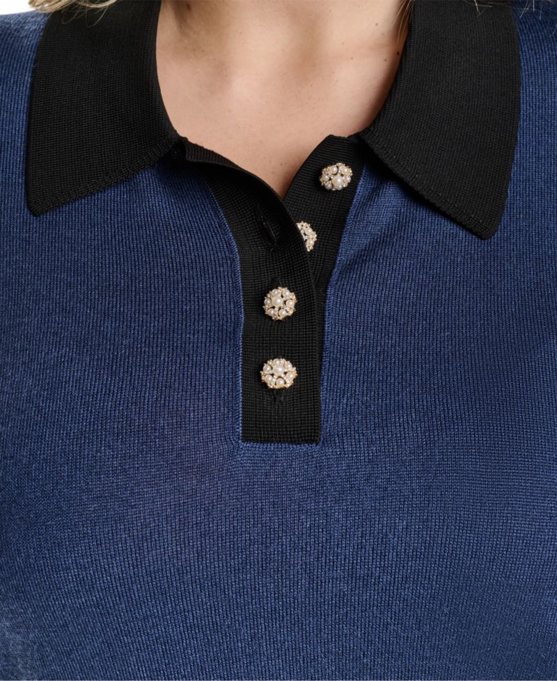 Plus Size Johnny Collar Short-Sleeve Sweater