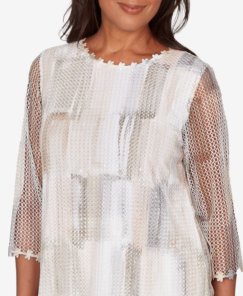 Women's Natural Wonder Neutral Brushstrokes Mesh Top