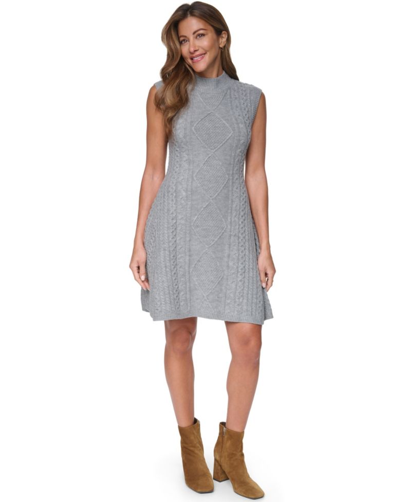 Petite Mini Cable Fit & Flare Mock Neck Dress