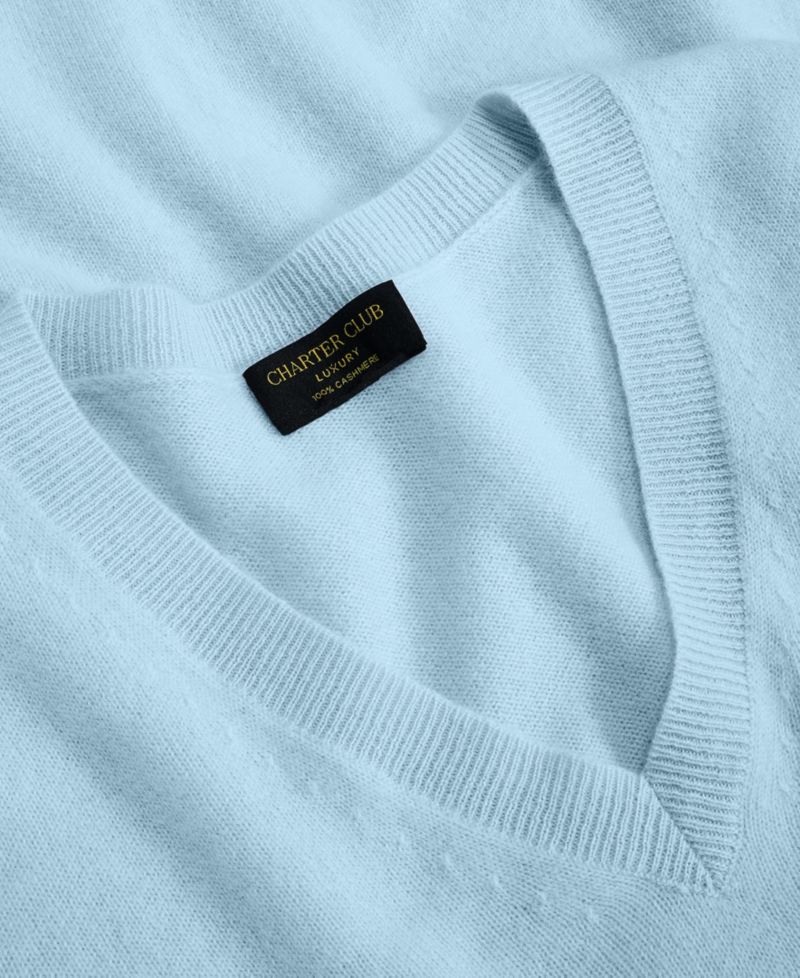 100% Cashmere Petite V-Neck Long-Sleeve Sweater
