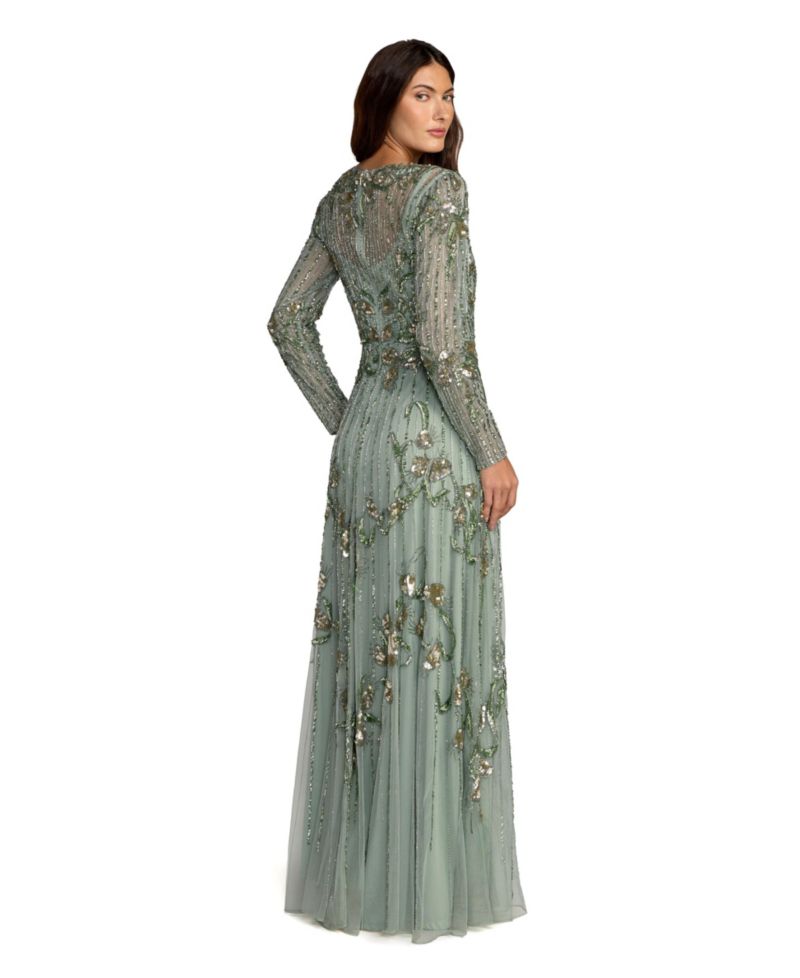 Women's Embellished Long-Sleeve A-Line Gown