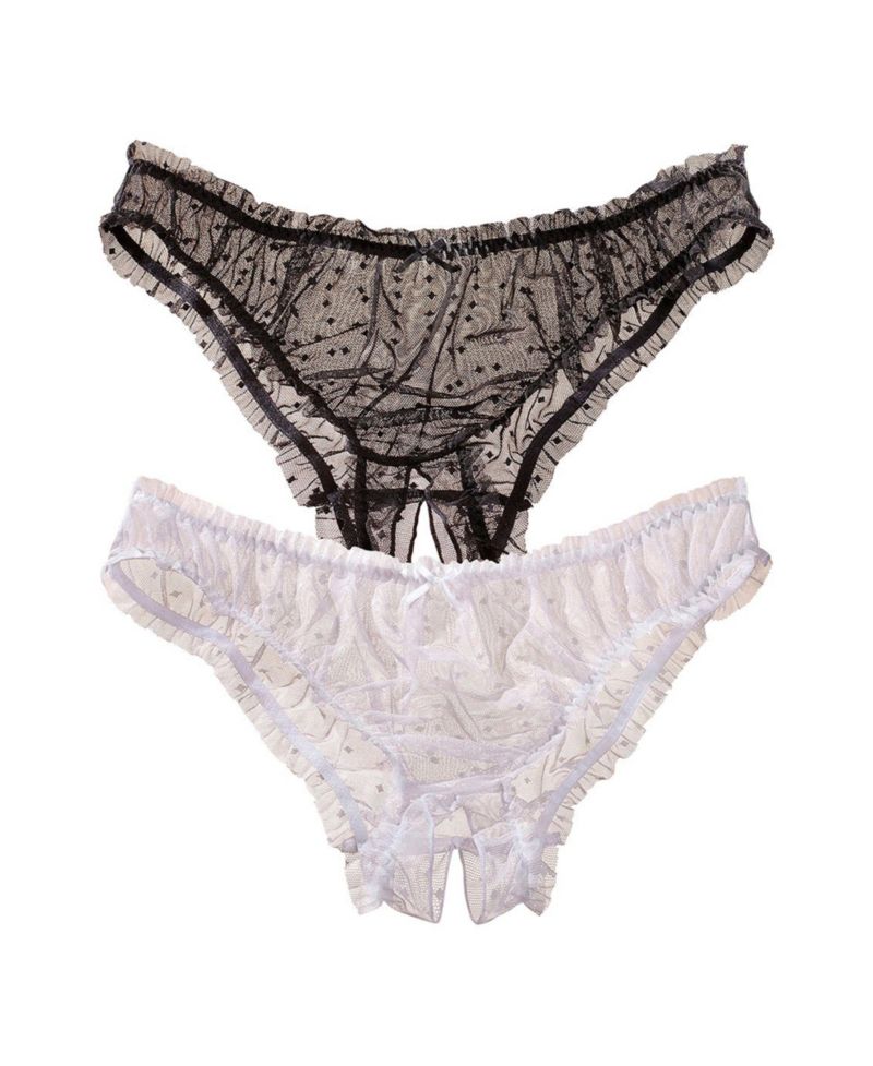 Women's Polka-Dot Print 2-Pack Sheer Open Panties Alluring Lingerie