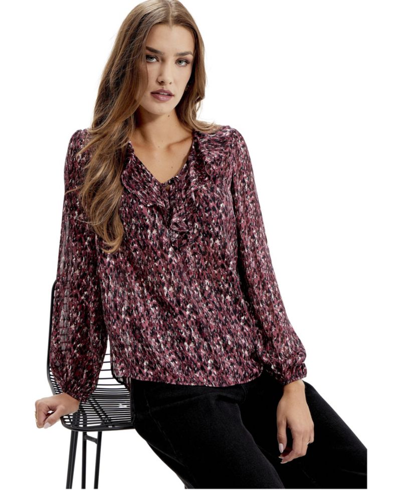 Women's Trinity Printed V-Neck Long-Sleeve Chiffon Blouse
