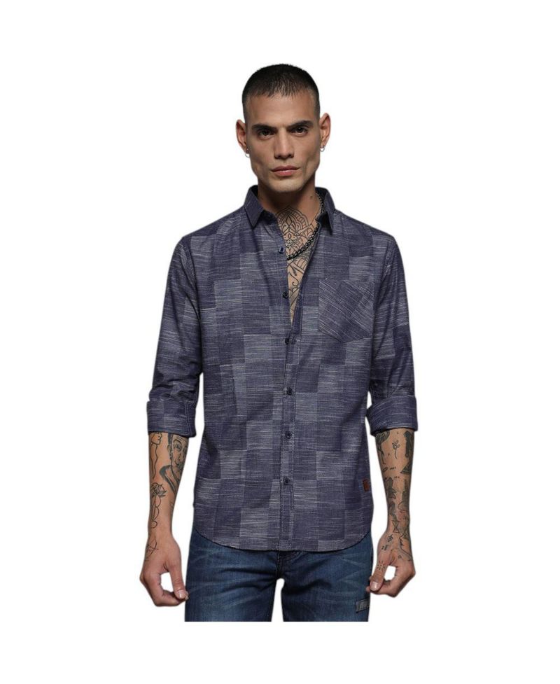 Men's Steel Blue Heathered Denim Check Shirt