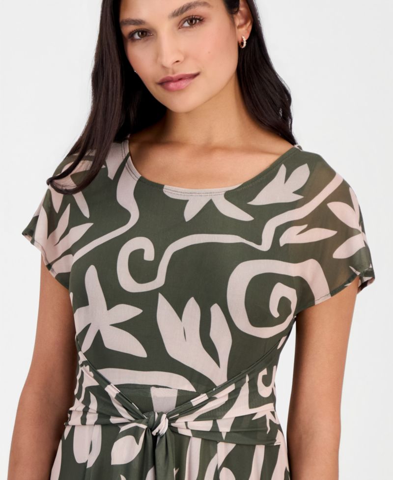 Women's Printed Tie-Front Dolman-Sleeve Dress