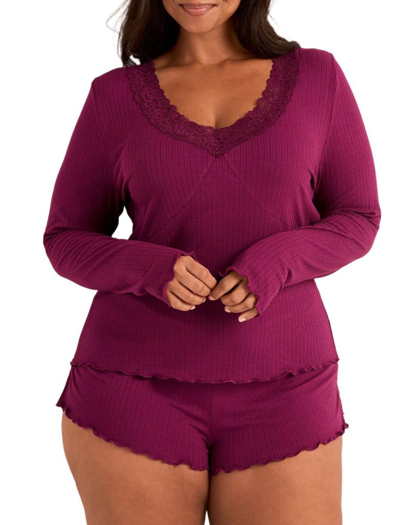 Plus Size Brooks Pajama Long Sleeve Top & Shorts Set