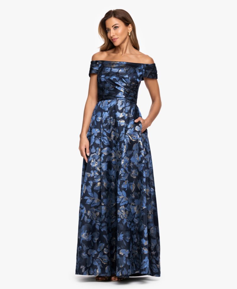 Women's Off-The-Shoulder Brocade Ball Gown