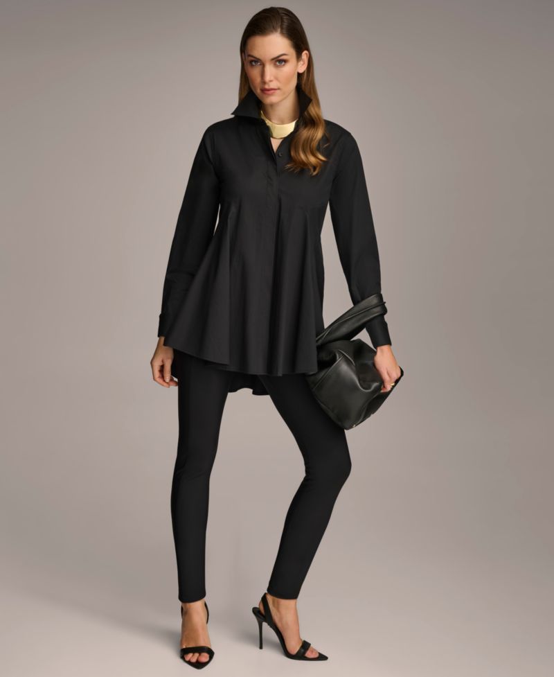 Women's A-Line Button-Down Poplin Tunic Top