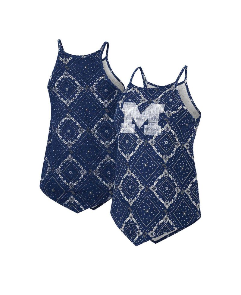 Women's x Wrangler Navy Distressed Michigan Wolverines Bandana Tank Top