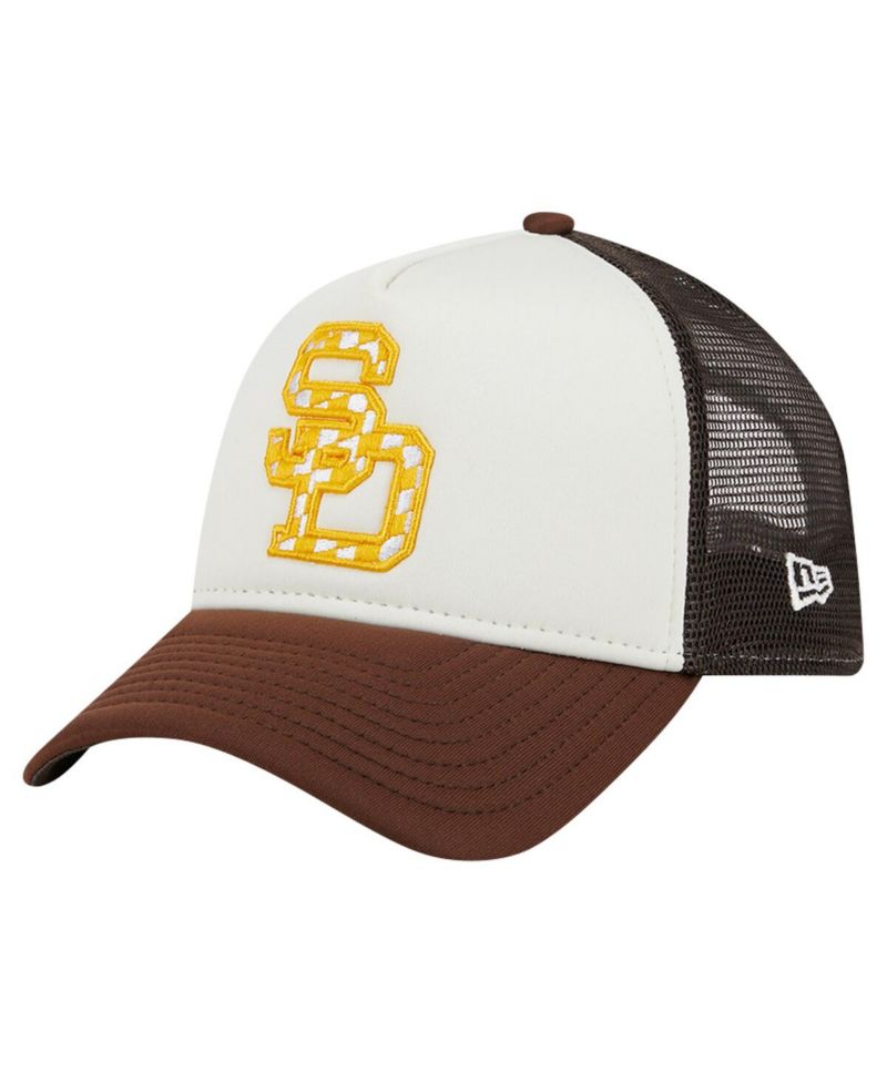 Men's White/Brown San Diego Padres Checkered Flag A-Frame Trucker 9FORTY Adjustable Hat