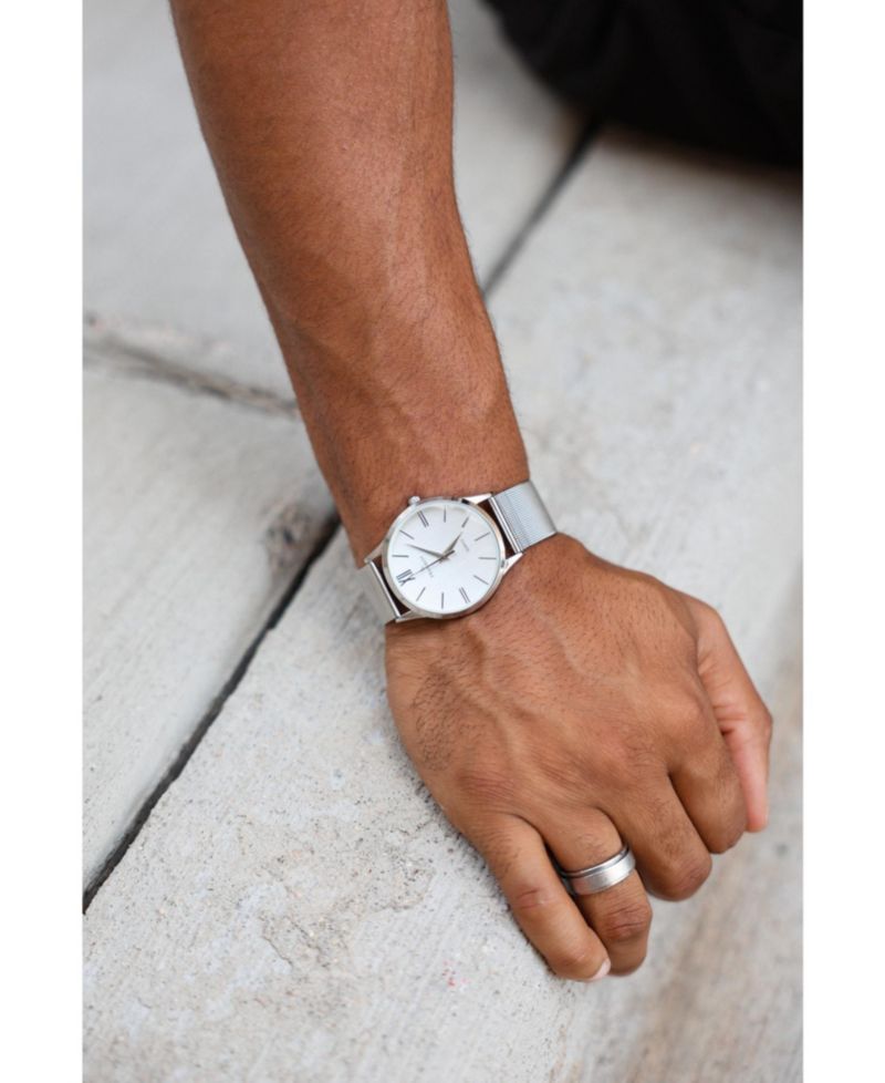 Men's 40mm Silver Dial Slim Case Stainless Steel Mesh Watch