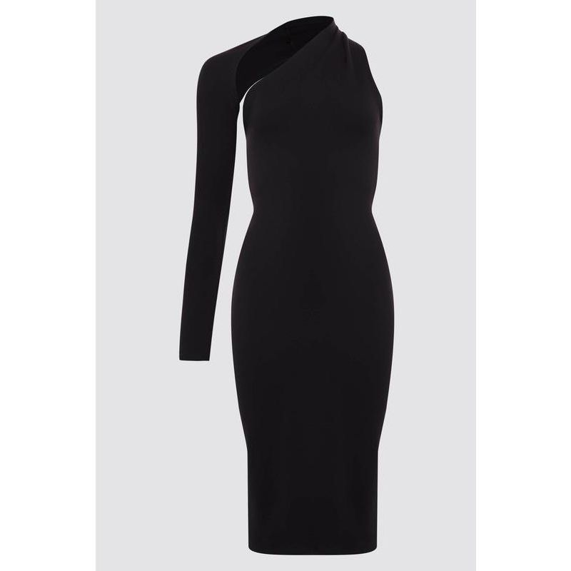 Women's Manhattan One-Shoulder Long-Sleeve Open-Back Fitted Midi Dress