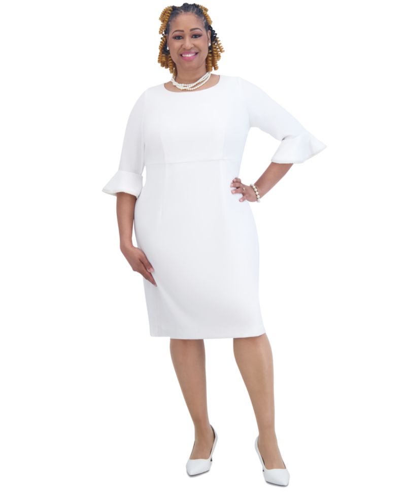 Kat Elbow-Sleeve Ruffled-Cuff Dress