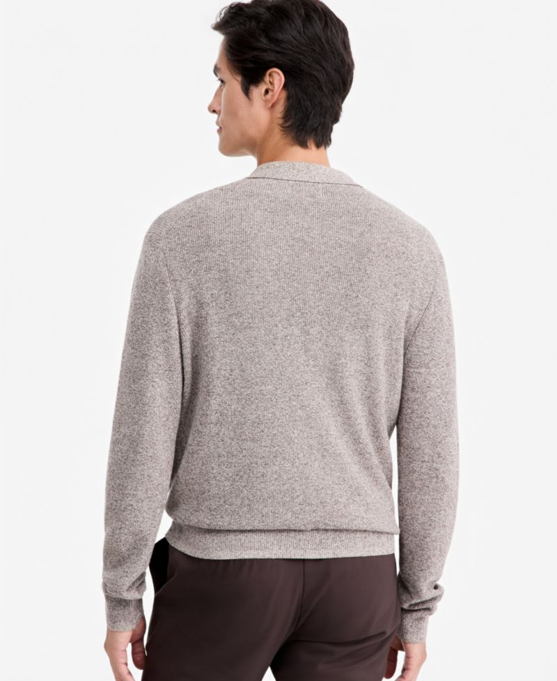 Men's Polo Long-Sleeve Regular-Fit Fully-Fashioned-Sleeve Sweater